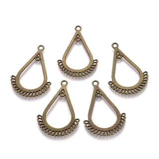 Colgante Gota con Encaje Calado Aleación Tono Bronce Envejecido 44x29mm | 2 uds