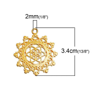 Dije Semilla de la Vida Hueca de Aleación Tono Oro 34x30x1,7mm | 2 uds