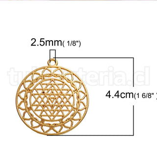 Colgante de aleación de zinc, Sri Yantra Meditación, calado, 44x40x2.1 mm.