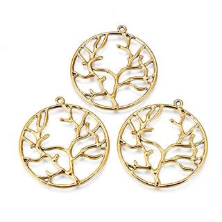 Dije Medallón Árbol de la Vida de Aleación Tono Oro Envejecido 44x40x2mm | 3 uds