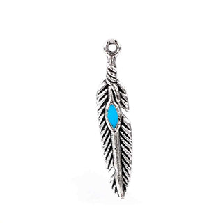 Dije Pluma con Esmalte Turquesa Estilo Tibetano Tono Plata Envejecida 29x5.5mm | 4 uds