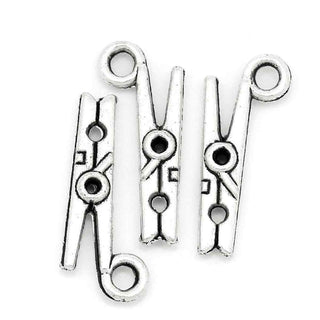 Dije Pinza de Ropa Estilo Tibetano Tono Plata Envejecida 19x7.5mm | 14 uds