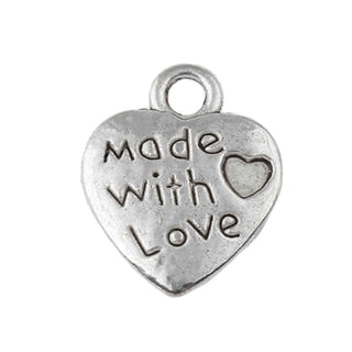 Dije Corazón "Hechas con Amor" Estilo Tibetano Tono Plata Envejecida 12x9.5mm | 20 uds