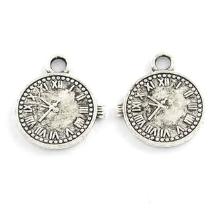 Dije de Reloj Estilo Tibetano en Color Plata Envejecida para Bisutería Steampunk, 19x6.5 mm - 12 uds