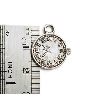 Dije de Reloj Estilo Tibetano en Color Plata Envejecida para Bisutería Steampunk, 19x6.5 mm - 12 uds