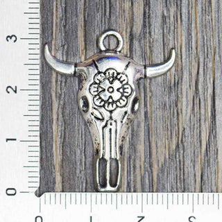 Dije Cabeza de Buey Estilo Tibetano Tono Plata Envejecida 32x26mm | 4 uds