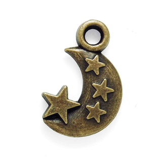 Dije Luna con Estrellas Tono Bronce Envejecido 22x16x3mm | 3 uds