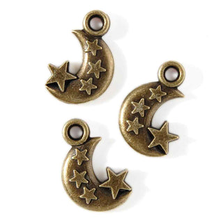 Dije Luna con Estrellas Tono Bronce Envejecido 22x16x3mm | 3 uds