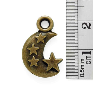 Dije Luna con Estrellas Tono Bronce Envejecido 22x16x3mm | 3 uds