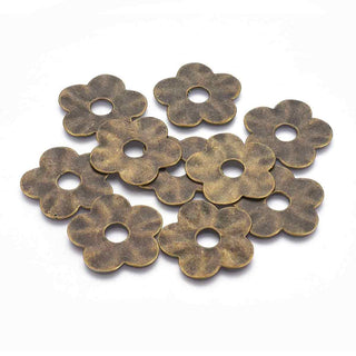 Maxi Dije Flor con Agujero Central Estilo Tibetano Tono Bronce Envejecido 35x35x2mm | 2 uds