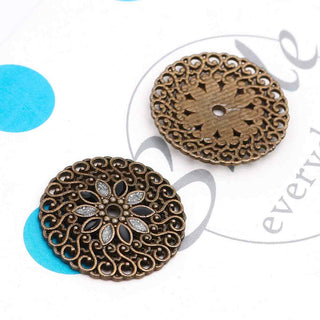 Dije Filigrana Redonda Mandala con Flor Esmaltada Tono Bronce Envejecido 25mm | 3 Colores a Elegir | 1 ud