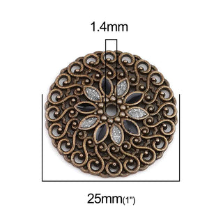 Dije Filigrana Redonda Mandala con Flor Esmaltada Tono Bronce Envejecido 25mm | 3 Colores a Elegir | 1 ud