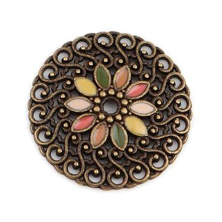 Dije Filigrana Redonda Mandala con Flor Esmaltada Tono Bronce Envejecido 25mm | 3 Colores a Elegir | 1 ud