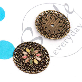 Dije Filigrana Redonda Mandala con Flor Esmaltada Tono Bronce Envejecido 25mm | 3 Colores a Elegir | 1 ud