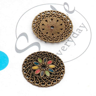 Dije Filigrana Redonda Mandala con Flor Esmaltada Tono Bronce Envejecido 25mm | 3 Colores a Elegir | 1 ud