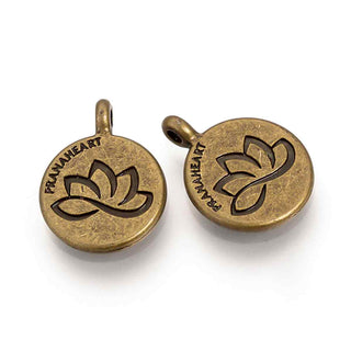 Dije Flor de Loto "Prana Heart" Tono Bronce Envejecido 20x15x2mm | 4 uds