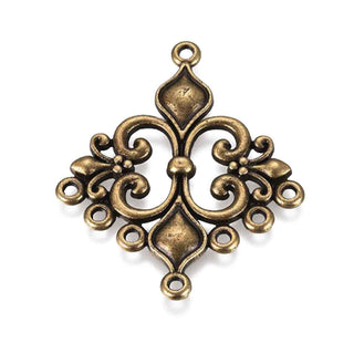 Base Pendiente Enlace Chandelier Rombo Arabescos Barrocos Tono Bronce Envejecido 36x30x2mm | 2 uds