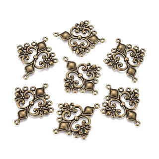 Base Pendiente Enlace Chandelier Rombo Arabescos Barrocos Tono Bronce Envejecido 36x30x2mm | 2 uds