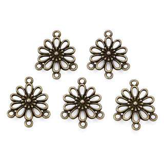 Base Pendiente Enlace Chandelier Flor Calada Tono Bronce Envejecido 23x19x3mm | 6 uds