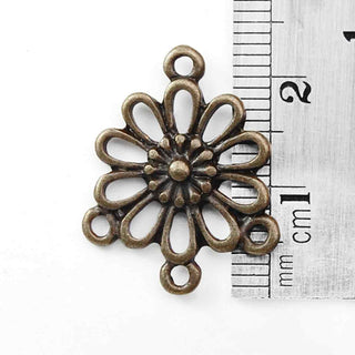 Base Pendiente Enlace Chandelier Flor Calada Tono Bronce Envejecido 23x19x3mm | 6 uds