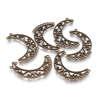 Base Pendiente Luna Creciente Filigrana Tono Bronce Envejecido 50x30x4mm | 2 uds