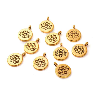 Dije Medallón Flor de Loto de Aleación Estilo Tibetano Tono Oro Envejecido 19x15x2mm | 3 uds