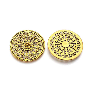 Dije Medallón Mandala Afiligranado de Aleación Tono Oro Envejecido 34x3mm | 1 ud