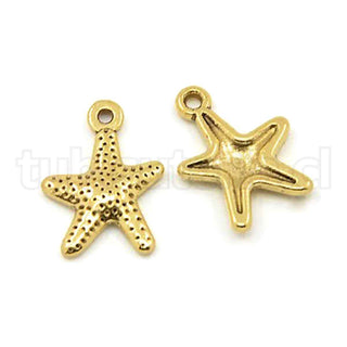 Dijes o colgantes de aleación, estrellas de mar, color oro envejecido, 16x12mm.