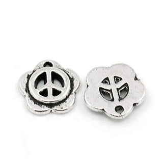 Dije Signo de la Paz en Flor Estilo Tibetano Tono Plata Envejecida 12mm | 8 uds