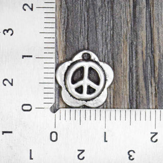 Dije Signo de la Paz en Flor Estilo Tibetano Tono Plata Envejecida 12mm | 8 uds