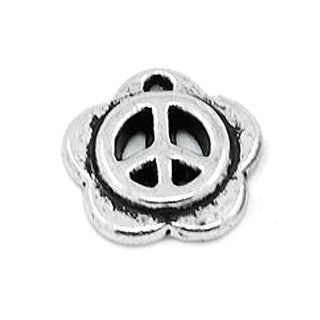 Dije Signo de la Paz en Flor Estilo Tibetano Tono Plata Envejecida 12mm | 8 uds