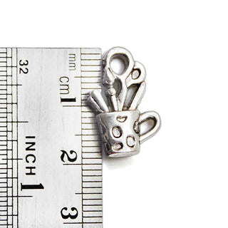 Dije de Frasco con Pinceles Estilo Tibetano en Tono Plata Envejecida para Bisutería Escolar y de Arte, 19x13 mm - 6 uds