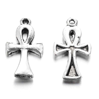 Dije Cruz Egipcia Ankh Estilo Tibetano Tono Plata Envejecida 22x12mm | 5 uds