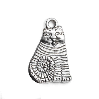 Dije Gato Atigrado Estilo Tibetano Tono Plata Envejecida 13x20.5mm | 5 uds