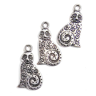Dije Gato Estilizado Estilo Tibetano Tono Plata Envejecida 22x12mm | 5 uds