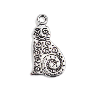 Dije Gato Estilizado Estilo Tibetano Tono Plata Envejecida 22x12mm | 5 uds