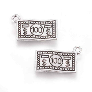 Dije de Billete de Papel Moneda Estilo Tibetano en Color Plata Envejecida para Bisutería de la Prosperidad, 13x21 mm - 6 uds