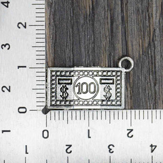 Dije de Billete de Papel Moneda Estilo Tibetano en Color Plata Envejecida para Bisutería de la Prosperidad, 13x21 mm - 6 uds