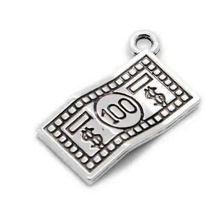 Dije Billete de Papel Moneda Estilo Tibetano Tono Plata Envejecida 13x21mm | 6 uds