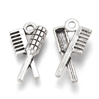 Dije Peineta y Cepillo Estilo Tibetano Tono Plata Envejecida 20x12mm | 8 uds