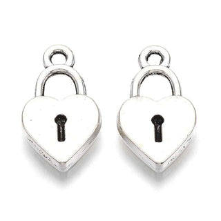Dije Corazón Candado Estilo Tibetano Tono Plata Envejecida 18.5x11.5mm | 7 uds