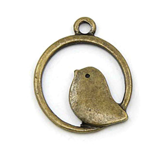 Dije Pájaro Posado en Aro Tono Bronce Envejecido 25x21x2mm | 6 uds