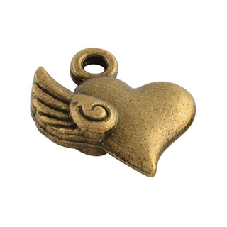 Dije Corazón con Ala Tono Bronce Envejecido 14x13.5x4mm | 8 uds