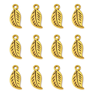 Dije Hoja de Aleación Tono Oro Envejecido 17x8mm | 16 uds