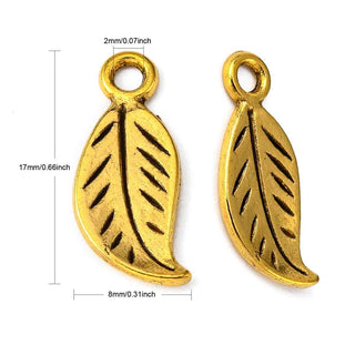 Dije Hoja de Aleación Tono Oro Envejecido 17x8mm | 16 uds