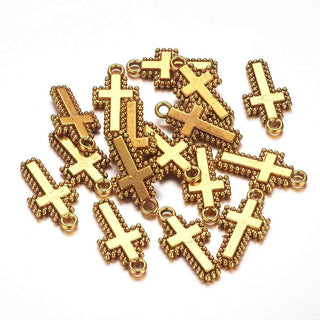 Dije Cruz de Aleación Tono Oro Envejecido 20x10x2mm | 8 uds