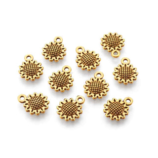 Dije Girasol de Aleación Tono Oro Envejecido 12x9x2mm | 16 uds