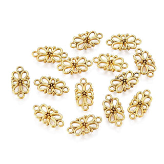 Enlace Flor 4 Pétalos con Bucles y Puntillado Tono Oro Envejecido 16x8x3.5mm | 12 uds