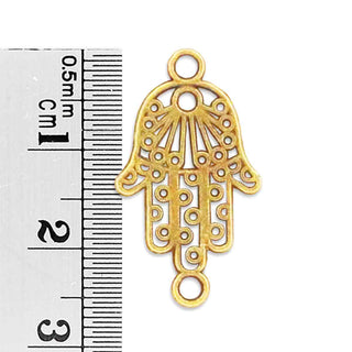 Enlace Mano de Fátima Hamsa Calada Tono Oro Envejecido 19x16x2mm | 8 uds