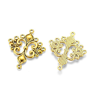 Base Pendiente Flor de Lis Barroca con Volutas Caladas Tono Oro Envejecido 36x30x2mm | 2 uds